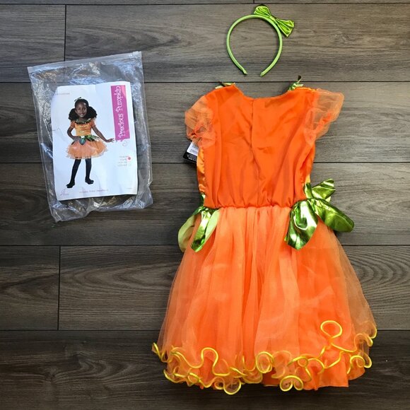 Seasons Precious Pumpkin Costume Girls Small (4-6) Halloween Orange Green NEW - Picture 2 of 11